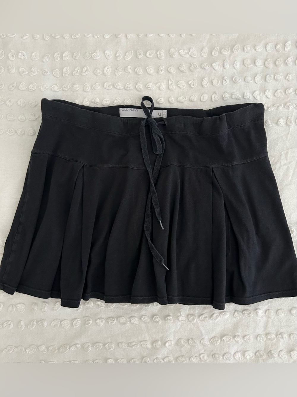 Old Navy Black Mini Skirt Cotton/Modal Softly Pleated Size M Y2K Drawstring